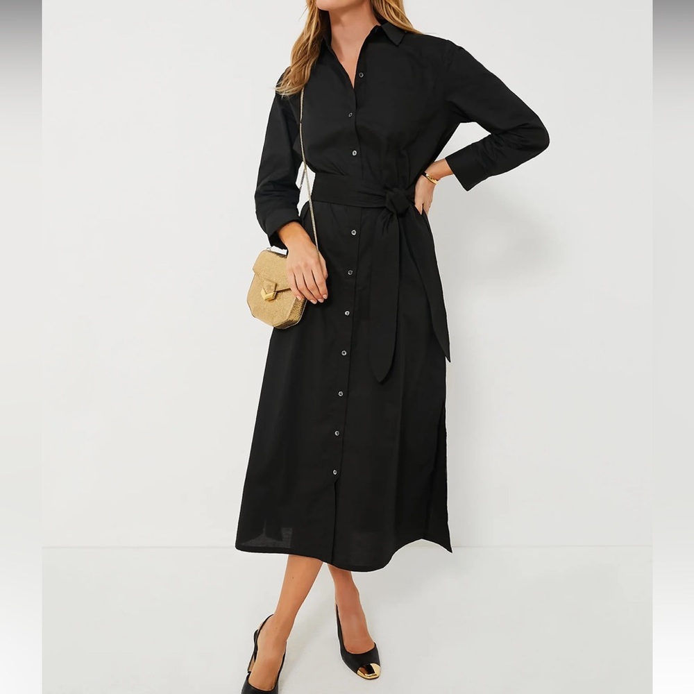 Tuckernuck Black Button-Front Maxi Shirt Dress with Self-Tie Waist